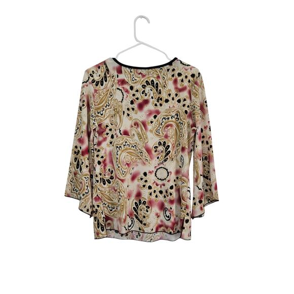 VTG Y2K MKM Designs Paisley Bell Sleeves Top Sz Large Keyhole Neck Sleeve Slits - Picture 2 of 7